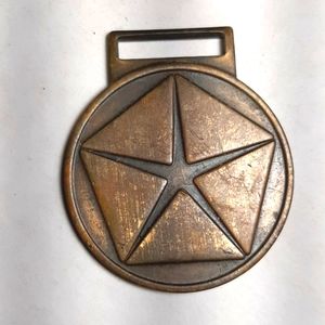 Vtg Chrysler Pentastar Brass Keychain Medallion